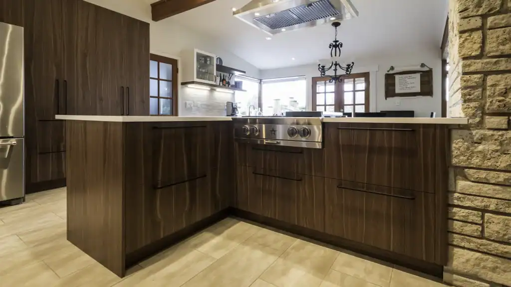 Normandy Park kitchen remodel with dark walnut cabinets and Blue Star range