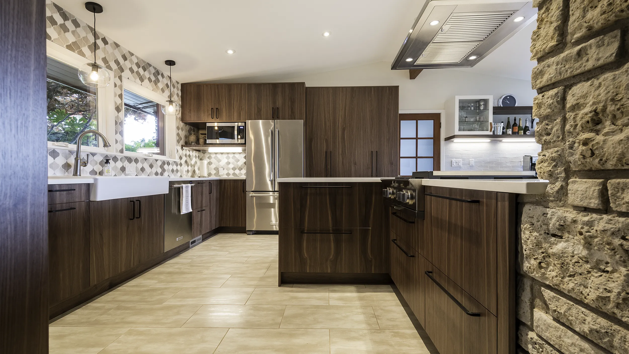Normandy Park kitchen remodel with walnut cabinets and farmhouse sink