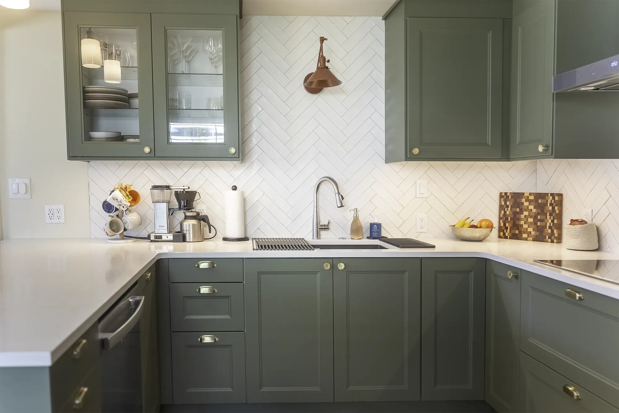 West Seattle IKEA kitchen remodel with green AXSTAD cabinets and quartz countertops
