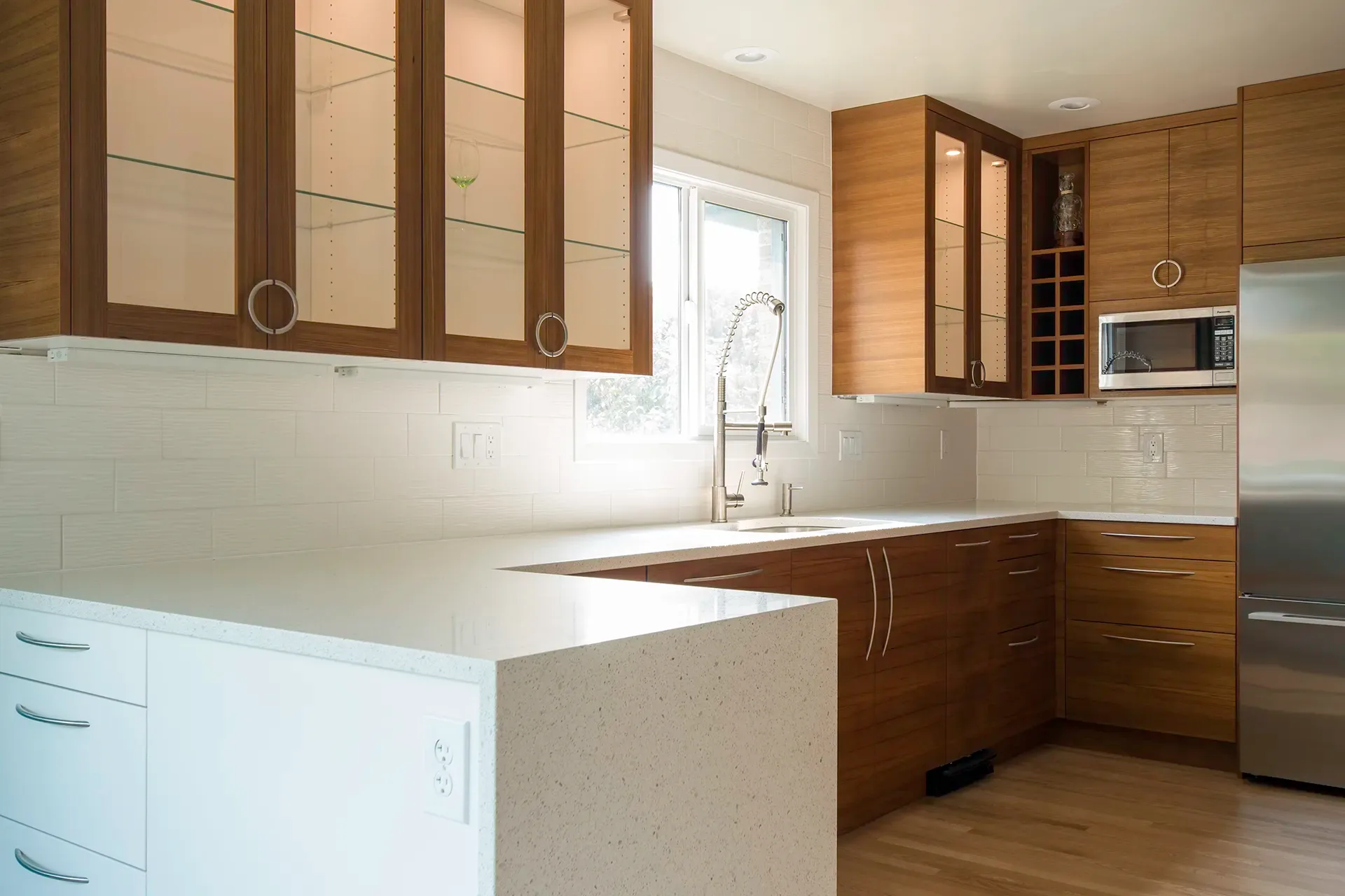 Tacoma kitchen, laundry, and pantry remodel with custom rift teak doors on IKEA cabinets