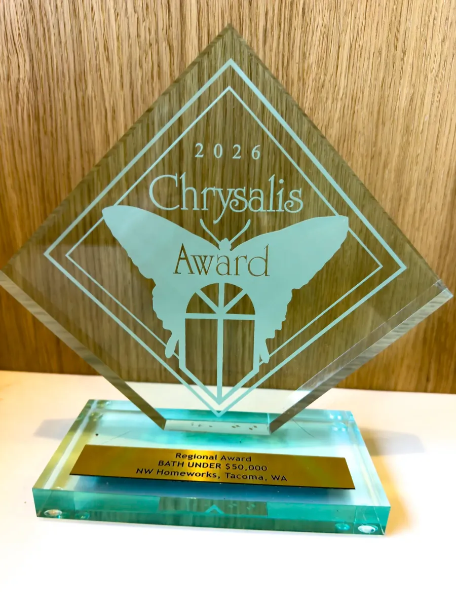 2026 Chrysalis Award trophy engraved NW Homeworks, Tacoma, WA